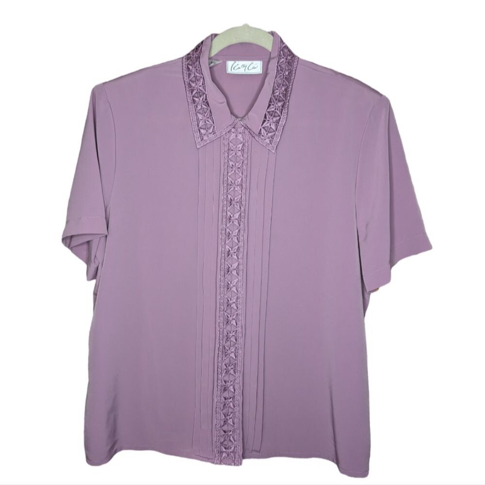 Women's Kathy Che Lavender Bead Detail Short Sleeve Top, Size 16